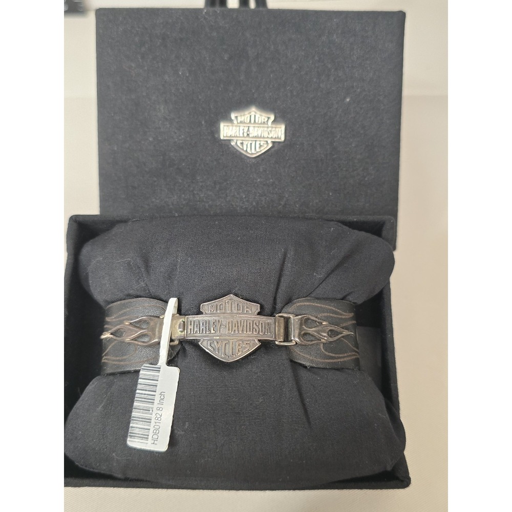 Harley-Davidson Vintage MOD Leather 925 Silver Bracelet Cuff New Rare